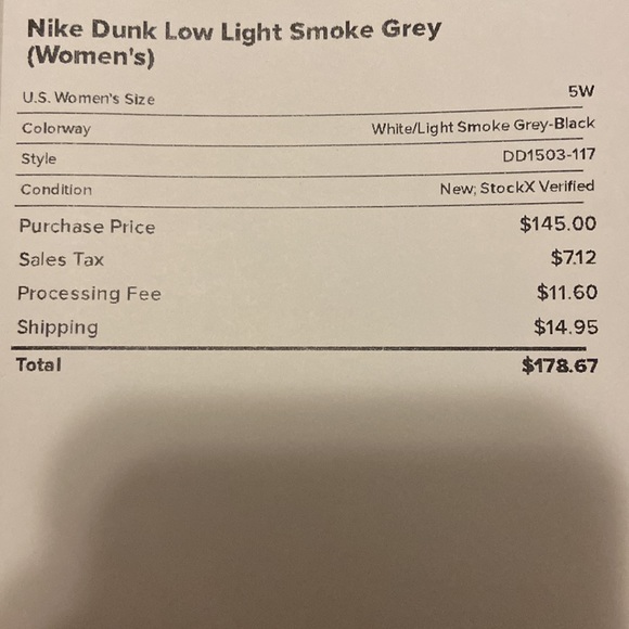Brand New Nike Dunks Low Light Smoke Grey size 5 womens. - Picture 4 of 7
